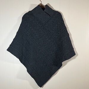 Cozy Charcoal Grey Irish Wool Knit Poncho